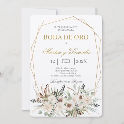 Boho boda de oro con flor blanca kaart (Voorkant)