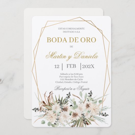 Boho boda de oro con flor blanca kaart (Voorkant / Achterkant)