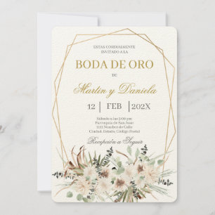 Boho boda de oro con flor blanca kaart