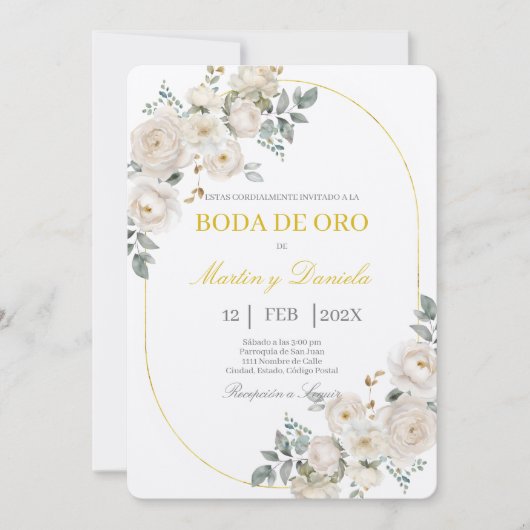 Boho boda de oro con flor blanca kaart (Voorkant)