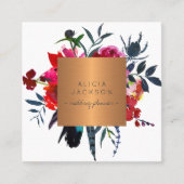 Boho boeket koper gouden bruiloft planner vierkante visitekaartje (Voorkant)