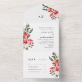 Boho boeket met Rozen bruiloft All In One Uitnodiging (Binnen)