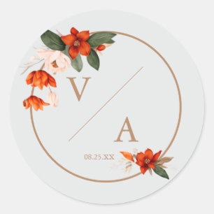 Boho boeket met vurige bloemen ronde sticker