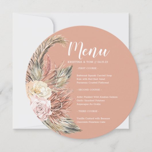Boho Boeket Ronde Menu Uitnodiging (Voorkant)