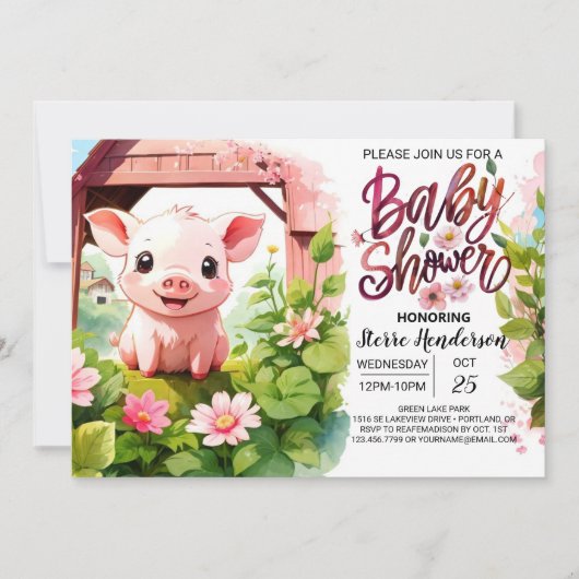 Boho Boeketten Varkensvarken Baby shower Kaart (Voorkant)