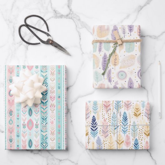 Boho Bohemian All-Occasion Pastel Waterverf Set Inpakpapier Vel (Voorkant)