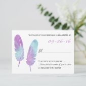 Boho Bohemian Feather violet et bleu mariage RSVP (Debout devant)
