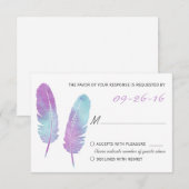 Boho Bohemian Feather violet et bleu mariage RSVP (Devant / Derrière)