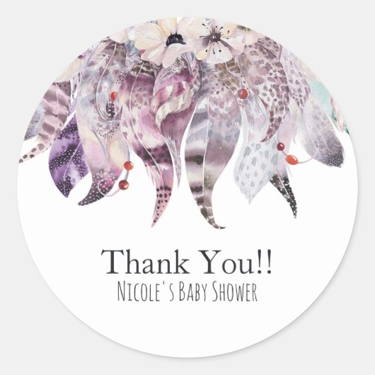 Boho Bohemian Feathers Rustieke Bloemen Party Favo Ronde Sticker (Voorkant)