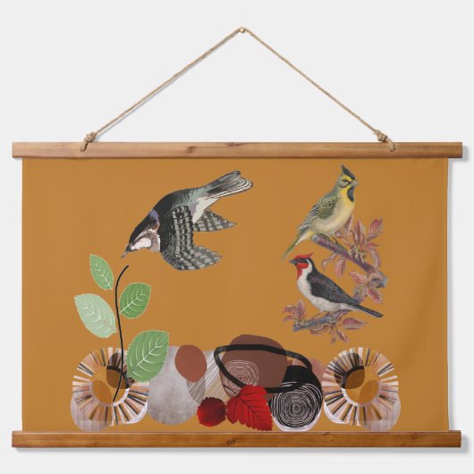 Boho Bohemian Modern Art Spring Natuur Birds Wall Hangend Wandkleed (Voorkant)