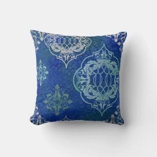 BOHO Bohemian Moroccan Tegel Waterverf Blue Aqua Kussen