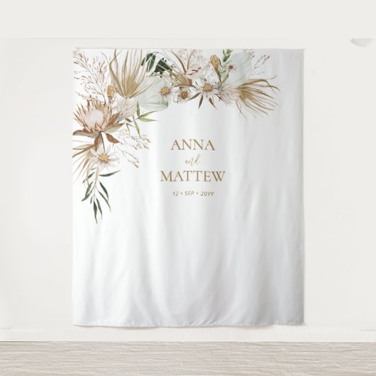 Boho Bohemian Name Wedding Backdrop Tapestry Wandkleed (Voorkant)