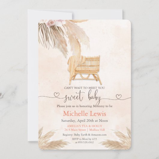 Boho Bohemian Pampas Baby shower Kaart (Voorkant)