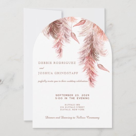 Boho Bohemian Pampass Wedding Invitation  (Devant)