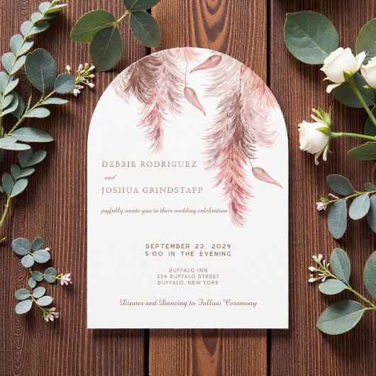 Boho Bohemian Pampass Wedding Invitation  Kaart