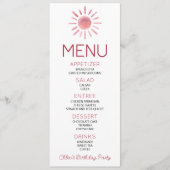 Boho Bohemian Pink Sun Anniversaire Party Menu des (Devant)