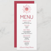 Boho Bohemian Rose Sun Baby shower menu (Devant / Derrière)