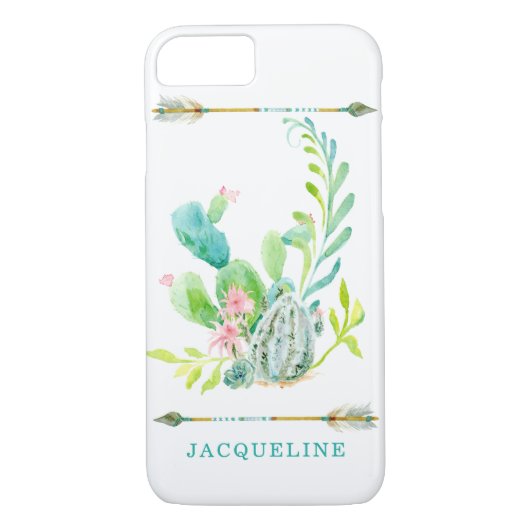 BOHO Bohemian Tribal Arrow Waterverf Cactus Art Case-Mate iPhone Case (Achterkant)