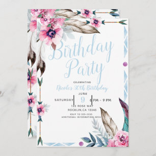 Boho Bohemian Tribal Floral Waterverf Birthday Kaart