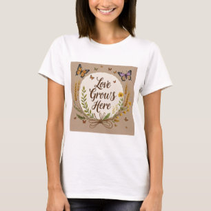 Boho Bohemian Wildflowers, vlinders, tarwe T-shirt