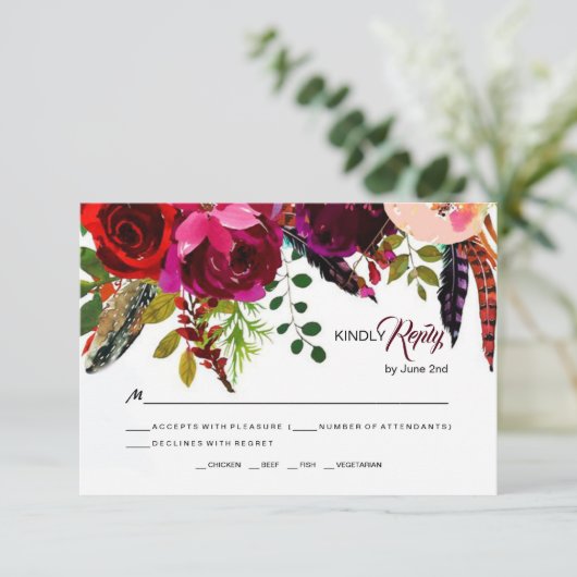 Boho Bold Bourgogne Floral Wedding RSVP (Debout devant)