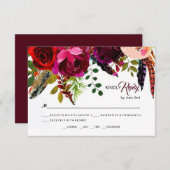 Boho Bold Bourgogne Floral Wedding RSVP (Devant / Derrière)