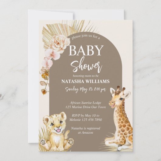 Boho-boog babyshower-uitnodiging voor dierentuin kaart (Voorkant)