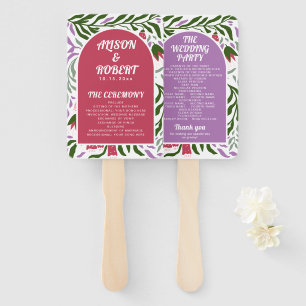 Boho boog en folklore bloemen bruiloft programma handwaaier