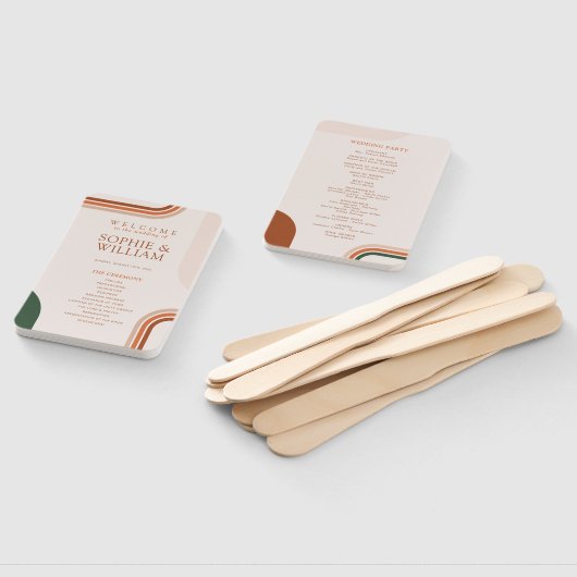 Boho-boog-huwelijksprogramma-waaier, ceremonieprog handwaaier (Niet-gemonteerd)