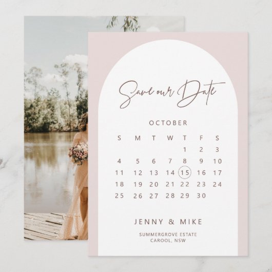 Boho Boog Kalender Bewaar de Datum Uitnodiging (Voorkant / Achterkant)
