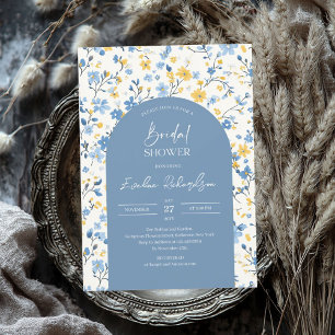 Boho boog kleurrijke lichtblauwe gele wilde bloeme kaart