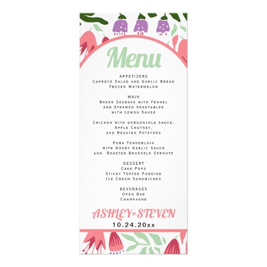 Boho boog met retro bloemen bruiloft kaart (Voorkant)