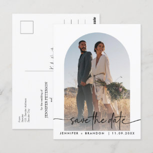 Boho boog overlay kalligrafie Bewaar de datum Foto Briefkaart