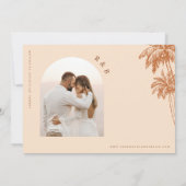 Boho Boog Palmboom Strand Foto Terracotta Trouwfee Save The Date (Achterkant)