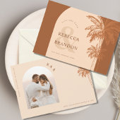 Boho Boog Palmboom Strand Foto Terracotta Trouwfee Save The Date