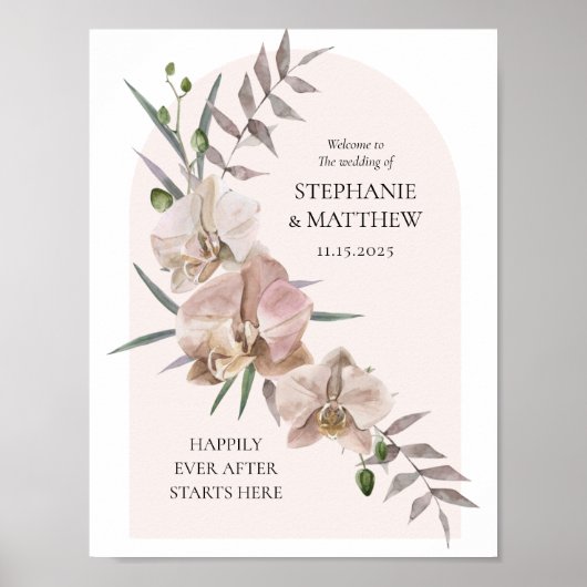 Boho Boog Stofachtige Orchideeën Fladderende Trouw Poster (Voorkant)