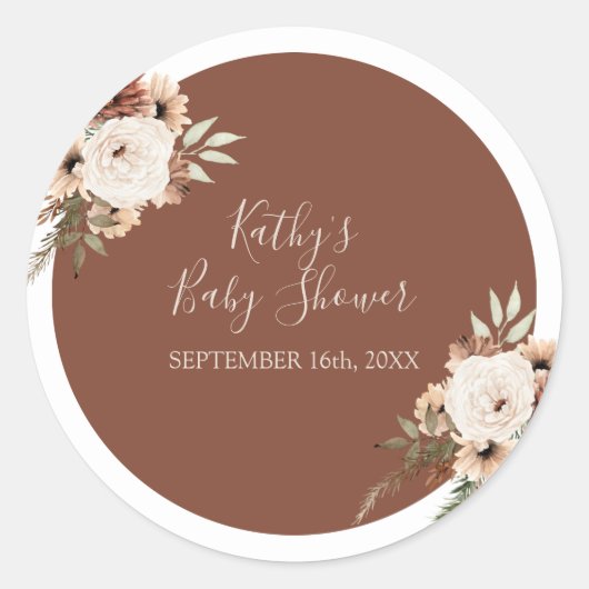 Boho Boog Terracotta Bloem Dank Je Sticker (Voorkant)