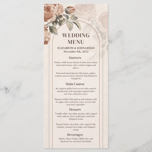 Boho boog terracotta roos salie groen menu (Voorkant)