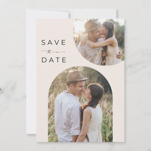 Boho boog twee foto woestijn bruiloft save the date (Voorkant)