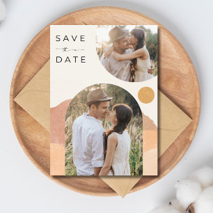 Boho boog twee foto woestijn bruiloft save the date