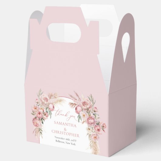 Boho boog Waterverf blush roze bloempampa's Bedankdoosjes (Geopend)