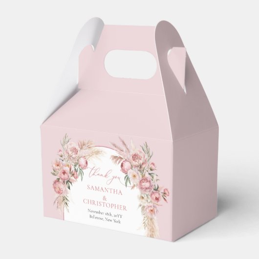 Boho boog Waterverf blush roze bloempampa's Bedankdoosjes (Voorkant Zijde)