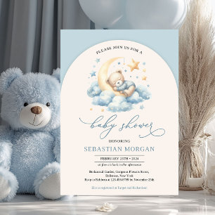 Boho boog waterverf teddybeer over de maanjongen kaart