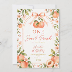 Boho Boog Zomer Eén Zoete Perzik Verjaardags Bloem Kaart