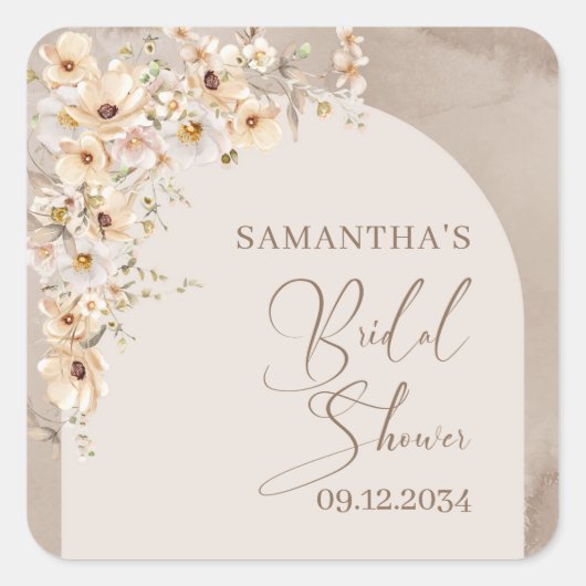 Boho boog zomer Wildflower rustieke bruiloft stick Vierkante Sticker (Voorkant)