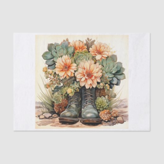 Boho Boots Sappig Boeket voor Decoupage Tissuepapier (Voorkant)