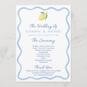 Boho Bord Blue Wavy Border Lemons Wedding Programma (Voorkant)