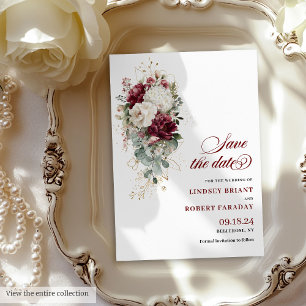 Boho bordeaux blanc or floral enregistrer la carte