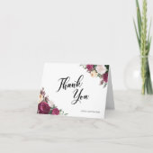 Boho bordeaux bloemrijke script bruiloft bedankkaart (Voorkant)