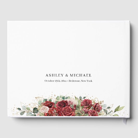 Boho bordeaux en blozen rozen gouden bruiloft gastenboek (Achterkant)